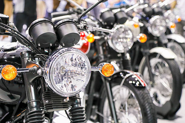 Motorcycle headlight in perspective Close up photo